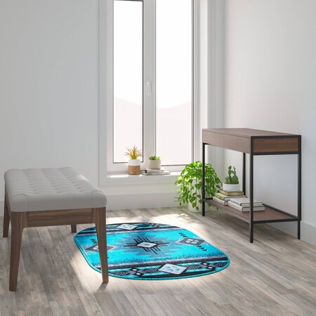 Flash Furniture 3x5 Turquoise Oval Southwest Style Area Rug ACD-RGC318-35-TQ-GG